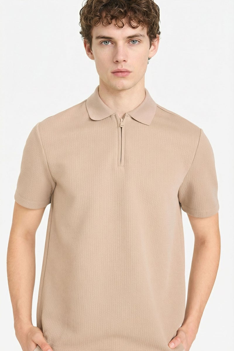 DeFacto Beige Man Regular Fit Polo Collar Polo T-Shirt Casual - Image 1